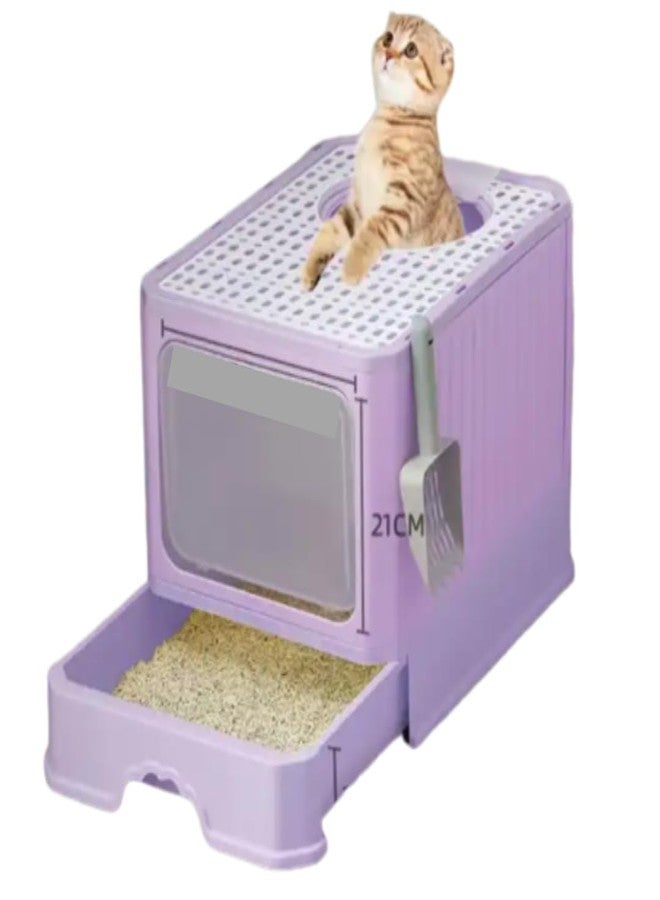 KittuPet صندوق فضلات القطط القابل للطي من كيتو بيت، صندوق فضلات مغلق وقابل للطي، صندوق فضلات كبير للقطط الكبيرة، صندوق فضلات كبير للقطط، مرحاض للقطط الكبيرة - Image 2